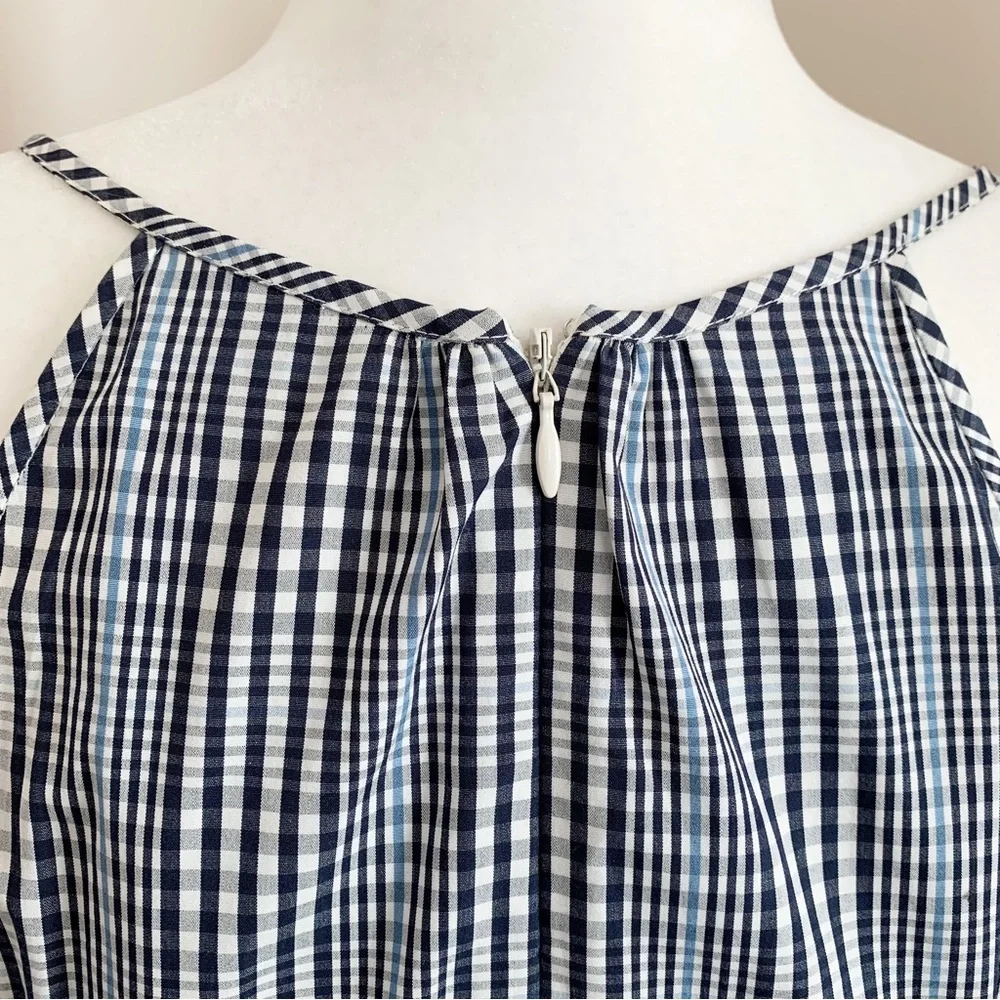 SOLD! J CREW 6 Navy Blue Plaid Flutter Hem Flounce Halter V Neck Shift Dress - Picture 12 of 15